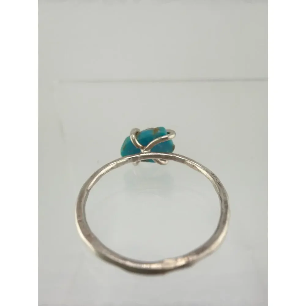 Raw Turquoise Nugget Prong Set Delicate Band Ring Size 8